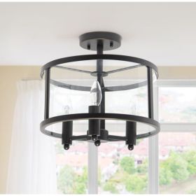 Vintage Farmhouse Ceiling Light with Clear Glass; 3 Light Recessed Ceiling Light; Matte Polish