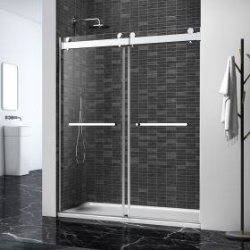 60*76" Double Sliding Frameless Shower Door Brushed Nickel With Buffer