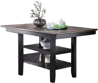 1pc Cunter Height Dining Table Dark Coffee Finish Kitchen Breakfast Dining Room Furniture Table w 2x Storage Shelve Rubber wood