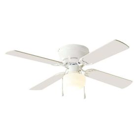 42" Hugger Metal Indoor Ceiling Fan with Light, White, 4 Blades, LED Bulb, Reverse Airflow