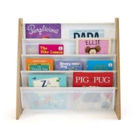 Journey Wood 4 Tier Toddler Book Rack Storage Shelf, Natural/White