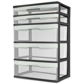 Plastic 5 Drawer Wide Tower Black