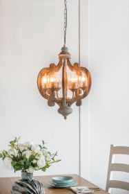 Farmhouse Chandelier, 6-Light Wood Chandelier Pendant Light Fixture with Adjustable Chain for Dining Room Living Room Entryway, Bulb Not Included