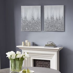 Silver Glimmer Heavily Embellished 2-piece Canvas Wall Art Set