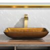 22.25" L -14.25" W -4 1/2" H Glass Rectangular Vessel Bathroom Sink in Gold Set with gold Faucet and gold Pop Up Drain