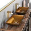 22.25" L -14.25" W -4 1/2" H Glass Rectangular Vessel Bathroom Sink in Gold Set with gold Faucet and gold Pop Up Drain