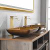 22.25" L -14.25" W -4 1/2" H Glass Rectangular Vessel Bathroom Sink in Gold Set with gold Faucet and gold Pop Up Drain