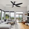 YUHAO 60 in. Integrated LED Indoor&Outdoor Matte Black Ceiling Fan with Light Kit and Remote