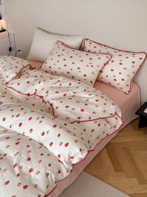 Cotton Double Layered Yarn  Student Dormitory Bed Three Piece Set (Option: Sweet Strawberry-1.2m)