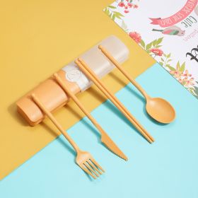 Wheat Straw Tableware Suit Knife, Fork And Spoon Chopsticks Four-piece Set (Color: Yellow)