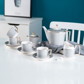 Nordic Ceramic Coffee Pot Set Houndstooth Gold High-end Teapot Set British Teacup And Saucer Logo Can Be Added (Option: 4 Cup And Saucer Gift Box)