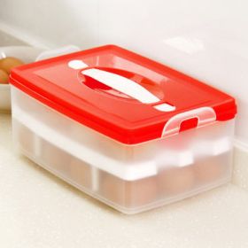 Double-layer Egg Plastic Crisper Household Portable Storage Box 24 Grid Storage Box (Color: Red)