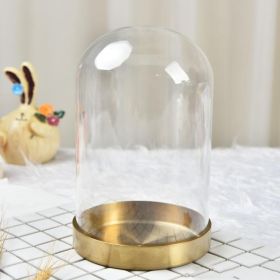 Preserved Flower Glass Cover Golden Disc Stainless Steel Base (size: medium)