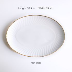 Golden Trim Bone China Western Cuisine Plate Household Dinner Plate Plate Dish Dishware Suit Combination Plate (Option: Fish Dish)