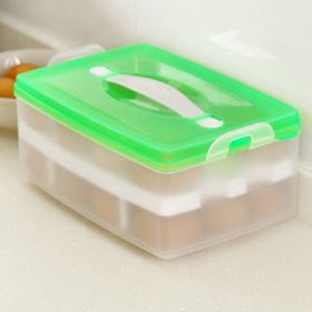 Double-layer Egg Plastic Crisper Household Portable Storage Box 24 Grid Storage Box (Color: Green)