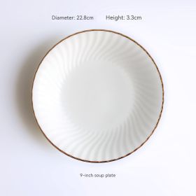 Golden Trim Bone China Western Cuisine Plate Household Dinner Plate Plate Dish Dishware Suit Combination Plate (Option: 9 Inch Soup Plate)