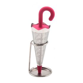 Creative Umbrella Tea Strainer Silicone Stainless Steel (Color: Red)