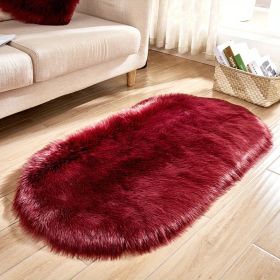 1pc, Oval Plush Rug, Bedside Foot Cushion, Sofa Foot Cushion, Carpet Floor Mat, 23.62*47.24inch, Floor Decor (Color: Burgundy)