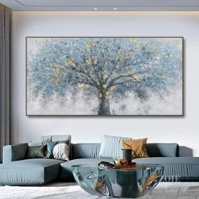 Hand Painted Oil Painting Oil Painting on Canvas Tree Blue Abstract Trees Landscape Modern Oil Painting Original Hand Painted Painting Modern Art (size: 50x100cm)