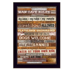 "Man Cave Rules" By Marla Rae, Printed Wall Art, Ready To Hang Framed Poster, Black Frame (Color: as Pic)