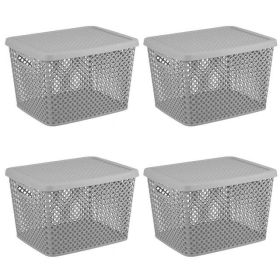 Extra Large Decorative Plastic Storage Basket w/Lid (Color: Gray)