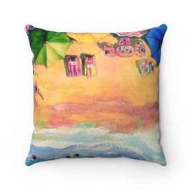 Colorful Day at the Beach Square Pillow - 4 Sizes (size: 18" x 18")