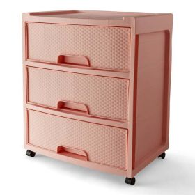 3 Drawer Wide Diamond Plastic Storage Cart (Color: Pink)