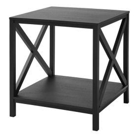 Farmhouse Square Side Table End Table with Storage Drawer Bedroom Nightstand (Color: Black)