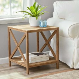 Farmhouse Square Side Table End Table with Storage Drawer Bedroom Nightstand (Color: Rustic Weathered Oak)