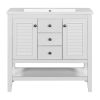 36" Bathroom Vanity with Ceramic Basin, Two Cabinets and Drawers, Open Shelf, Solid Wood Frame