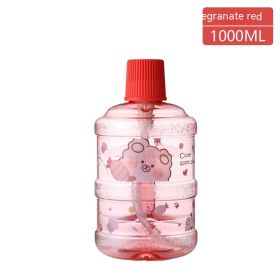 Student Children's Straw Plastic Bucket Cup (Option: Pomegranate Red-1000ml)